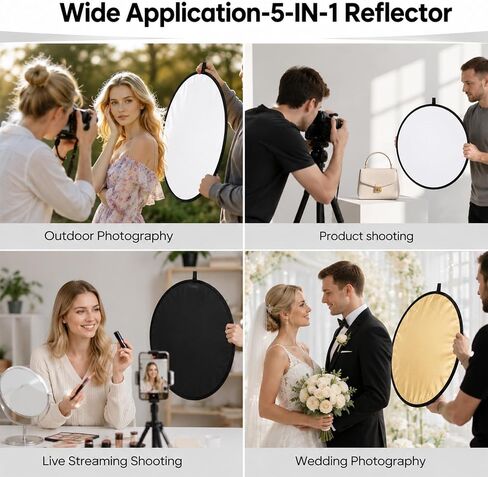 24Inch/60CM 5 in 1 Light Reflector with Bag | Portable Light Diffuser Photography Reflector for Studio Outdoor Photography Translucent, Silver, Gold, White, Black in Saudi Arabia