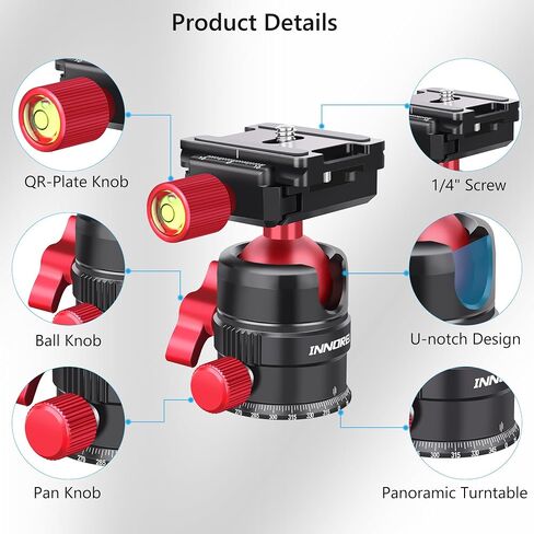 Aluminum Panoramic Ball Head – 360° Precision Panorama Base with Arca-Swiss Quick Release Plate, 5kg/11lbs Load Capacity, Compatible with DSLR, Mirrorless, Smartphone, Action Camera in Kuwait