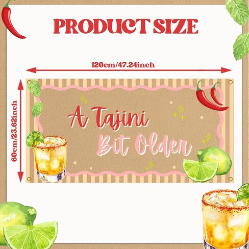 A Tajini Bit Older Backdrop - Lemon Drinking Birthday Decor, Mexican Fiesta Cocktail Birthday Party Decorations 47 * 23 Inch in Saudi Arabia