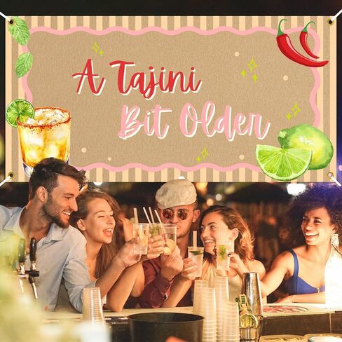 A Tajini Bit Older Backdrop - Lemon Drinking Birthday Decor, Mexican Fiesta Cocktail Birthday Party Decorations 47 * 23 Inch in Saudi Arabia