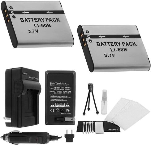 UltraPro 2-Pack LI-50B High-Capacity Replacement Batteries with Rapid Travel Charger for Select Olympus Models Deluxe Accessory Bundle Included in Saudi Arabia