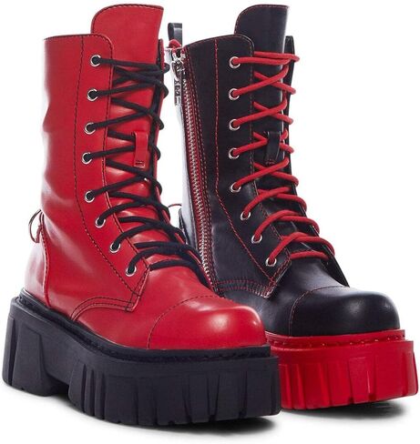 Dolls Kill Devil Games Mismatched Combat Boots by Current Mood – Vegan Leather Platform Boots with Adjustable Lace-Ups & Side Zippers in Saudi Arabia