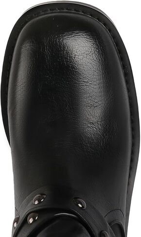 Agodor Black Women's Mid Calf Boots Chunky Low Heel Riding Buckle Boot for Women Squared Toe Motorcycle Boots Slip On Riding Biker Booties US9 in Saudi Arabia