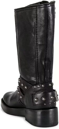 Agodor Black Women's Mid Calf Boots Chunky Low Heel Riding Buckle Boot for Women Squared Toe Motorcycle Boots Slip On Riding Biker Booties US9 in Saudi Arabia