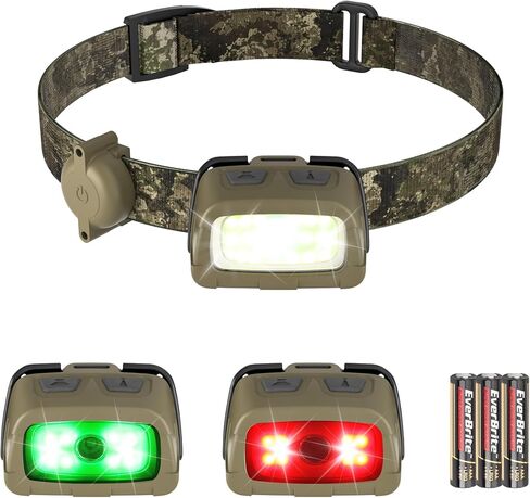 EverBrite 300LM Headlamp with Red Green White Light, Tail Light, 7 Modes with Memory Function, Stepless Dimming, 30° Adjustable Head Lamp for Trail Running, Camping, Hunting, 3 AAA Batteries Included in Saudi Arabia