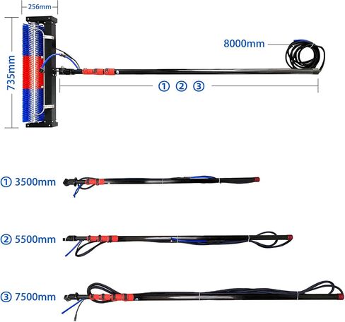 Solar Panel Cleaning Brush, 400rpm Hight-speet Brush,24FT Water Fed Pole, Adjustable Carbon Fiber Pole, AC Power Supply,PE bristles in Kuwait