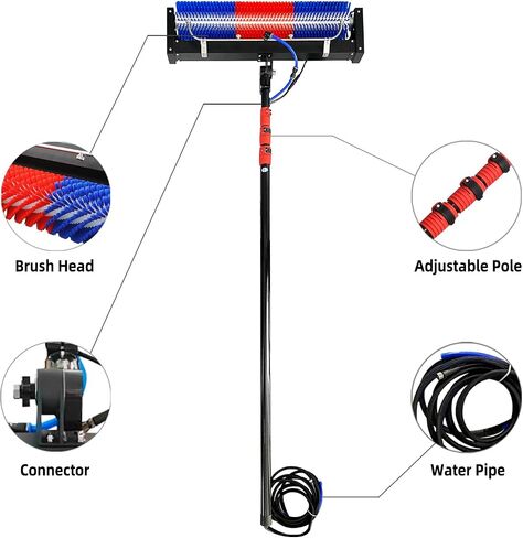 Solar Panel Cleaning Brush, 400rpm Hight-speet Brush,24FT Water Fed Pole, Adjustable Carbon Fiber Pole, AC Power Supply,PE bristles in Kuwait