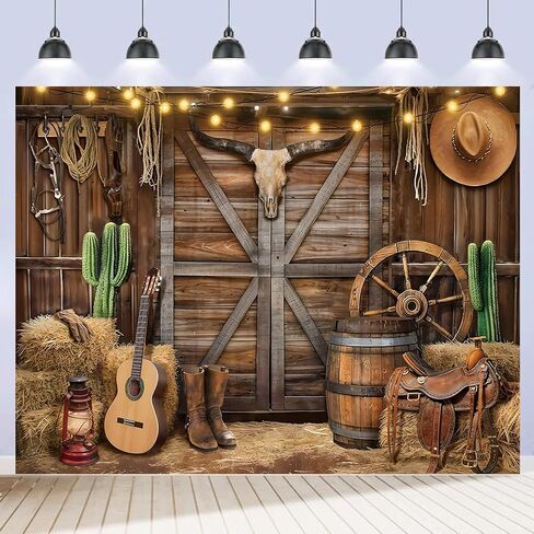 Western Cowboy Backdrop 10x8ft Western Party Decorations Rodeo Wild West Country Barn Door Photo Background for Photoshoot Cowboy Theme Party Banner My First Rodeo Decorations Boy Polyester Fabric in Saudi Arabia