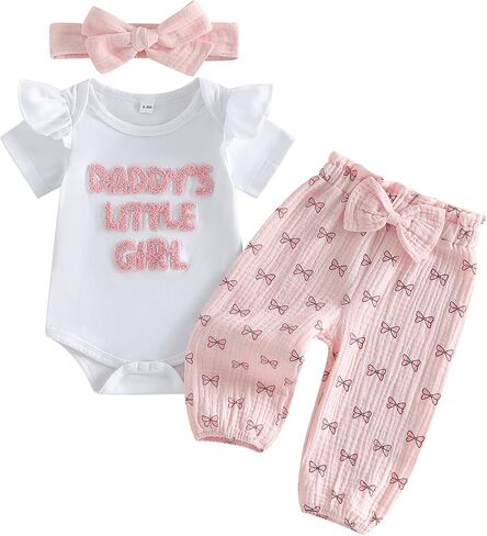 Daddys فتاة صغيرة ملابس طويلة الأكمام التطريز رومبير القوس السراويل مجموعة الرضع حديثي الولادة الأب الفتيات الخريف وتتسابق in Kuwait