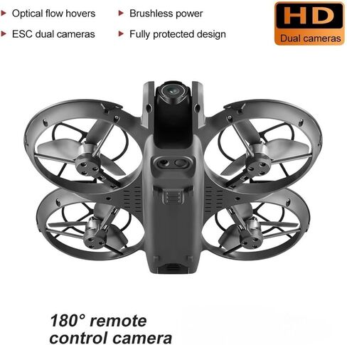 Display Screen RC Drone Quadcopter with Dual 180° Adjustable Cameras, 360° Full Propeller Protection & Detachable Propeller Guard, Equipped with Brushless Motor and Optical Flow Positioning System; Supports One Key Takeoff & Landing, Headless Mode, Emerge in Saudi Arabia