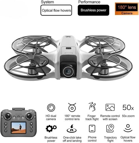 Display Screen RC Drone Quadcopter with Dual 180° Adjustable Cameras, 360° Full Propeller Protection & Detachable Propeller Guard, Equipped with Brushless Motor and Optical Flow Positioning System; Supports One Key Takeoff & Landing, Headless Mode, Emerge in Saudi Arabia