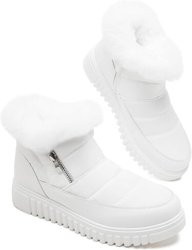 kufeiti Women's Waterproof Fall Winter Snow Boots Platform Fur Lined Ankle Boots for Women with Side Zipper Non Slip Outdoor Work Boots in Kuwait