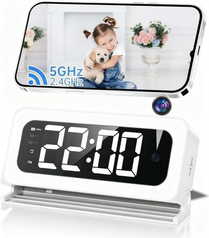 2K Alarm Clock Camera, 5G & 2.4G WiFi Indoor Nanny Cam for Home Security, Full Color Night Vision, AI Human Motion Detection, Local SD Storage in Saudi Arabia