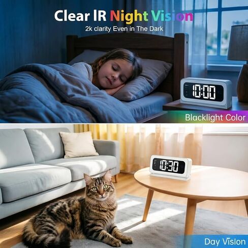 2K Alarm Clock Camera, 5G & 2.4G WiFi Indoor Nanny Cam for Home Security, Full Color Night Vision, AI Human Motion Detection, Local SD Storage in Saudi Arabia