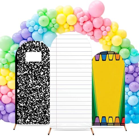 3Pcs 4/5/6Ft Back to School Arch Backdrop Cover Set | Notebook Paper Design First Day of School Decor, Classroom Student Portrait Photoshoot Welcome Back to School Party in Saudi Arabia
