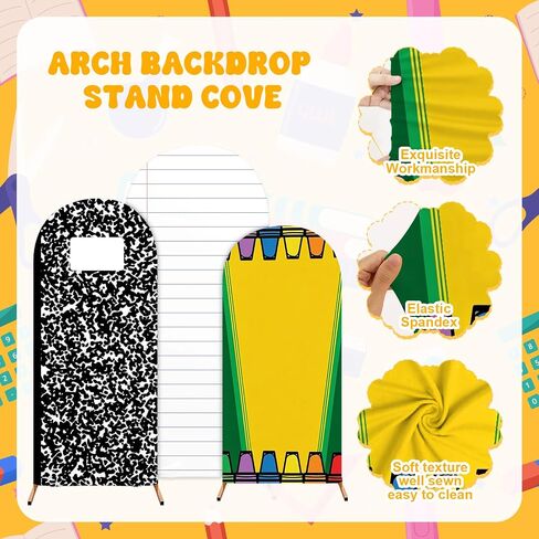 3Pcs 4/5/6Ft Back to School Arch Backdrop Cover Set | Notebook Paper Design First Day of School Decor, Classroom Student Portrait Photoshoot Welcome Back to School Party in Saudi Arabia
