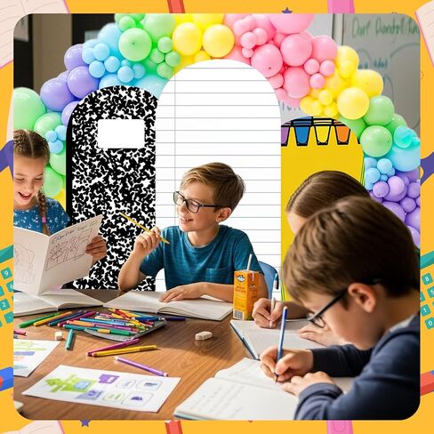 3Pcs 4/5/6Ft Back to School Arch Backdrop Cover Set | Notebook Paper Design First Day of School Decor, Classroom Student Portrait Photoshoot Welcome Back to School Party in Saudi Arabia