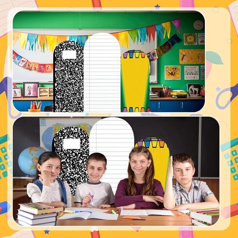3Pcs 4/5/6Ft Back to School Arch Backdrop Cover Set | Notebook Paper Design First Day of School Decor, Classroom Student Portrait Photoshoot Welcome Back to School Party in Saudi Arabia