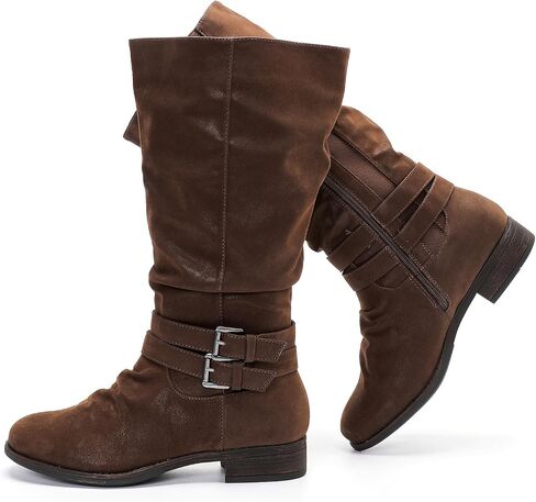 Women's Extra Wide Calf Knee High Boots. | Wide Width, Round Toe, Slouchy Design, Block Heel. in Saudi Arabia