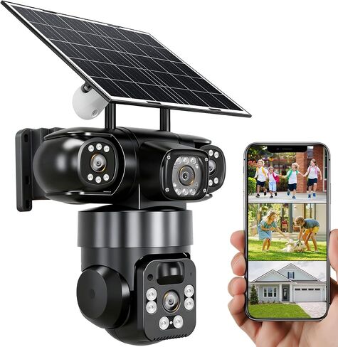 KEPEAK Solar Security Camera Outdoor Wireless, Triple-Lens WiFi Camera 2.4G, Battery Powered Outdoor Camera Wireless, Color Night Vision, PIR Human Detection, 2-Way Talk for Home Yard Garage in Saudi Arabia