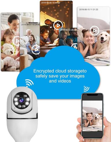 Light Bulb Security Camera 1080P WiFi Camera 2.4Ghz 360 Degree WiFi Outdoor Panoramic IP Camera Wireless WiFi Security Camera System with Night Vision, 2-Way Audio, Motion Detection Alarm in Saudi Arabia