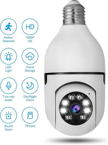 Light Bulb Security Camera 1080P WiFi Camera 2.4Ghz 360 Degree WiFi Outdoor Panoramic IP Camera Wireless WiFi Security Camera System with Night Vision, 2-Way Audio, Motion Detection Alarm in Saudi Arabia