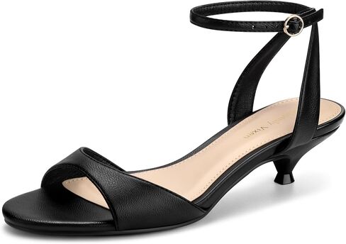 Women Kitten Heels Ankle Strap Open Toe Sandals,Black,7 | Strappy Heels,1.5 Inch,Low Heel,Party,Casual,Dress Shoes in Saudi Arabia