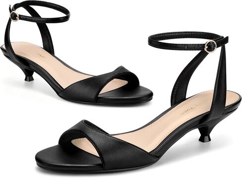 Women Kitten Heels Ankle Strap Open Toe Sandals,Black,7 | Strappy Heels,1.5 Inch,Low Heel,Party,Casual,Dress Shoes in Saudi Arabia