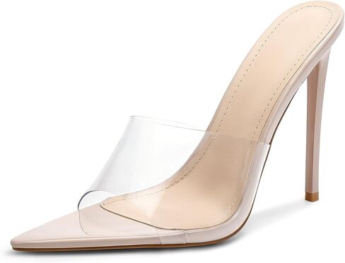 WUXIN H&P Clear Heels for Women, Strap Pointed Toe Stiletto Mule Heels, Transparent Slip On Sandals Dress Shoes in Saudi Arabia