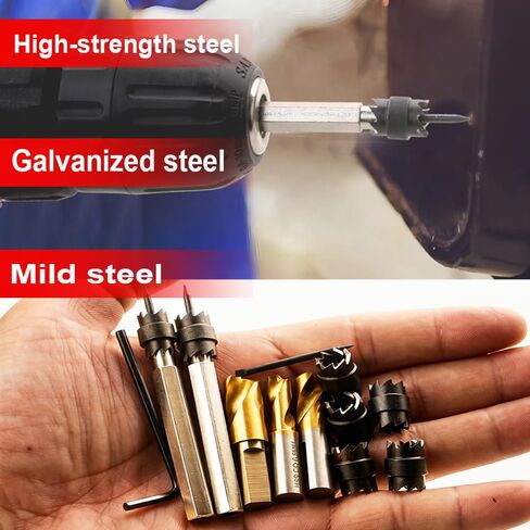 13 Pieces Spot Weld Cutter Sets Double Sided, 3/8" and 5/16" HSS Spot Weld Cutter Remover Drill Bits with Hex Shank, Titanium Coated Cobalt Spot Weld Drill Bit Set Kit 6.5MM 8MM 10MM in Saudi Arabia