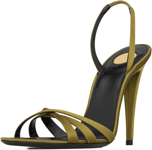 Strappy Satin Slingback Heels for Women Open Toe Stiletto High Heel Sandals Elastic Ankle Strap 4 inch Sexy Dressy Party Shoes in Saudi Arabia