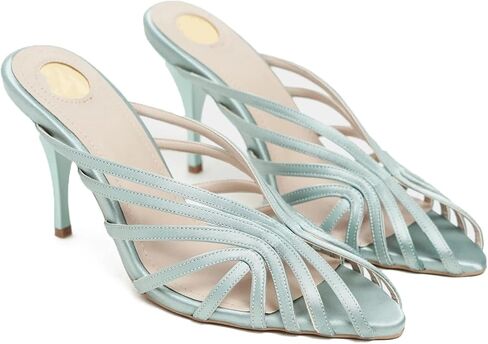 Satin Strappy Heeled Mules for Women Pointed Peep Toe Stiletto Heel Sandals Slip on Evening Party Wedding Shoes in Saudi Arabia