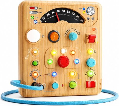 Busy Board for Toddlers, Simulated Electrical Circuit Machine Preschool Learning Toy with Switches & LED Lights, Fine Motor Skills Activity Toy for Age 3+ Year Old Kids Boy Girl, Birthday Gift in Saudi Arabia