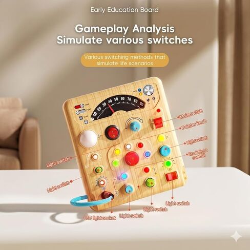 Busy Board for Toddlers, Simulated Electrical Circuit Machine Preschool Learning Toy with Switches & LED Lights, Fine Motor Skills Activity Toy for Age 3+ Year Old Kids Boy Girl, Birthday Gift in Saudi Arabia