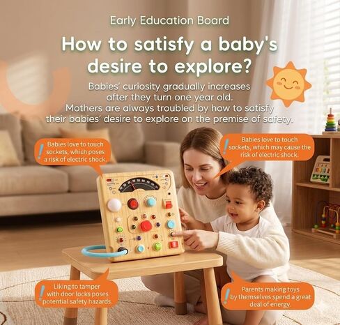 Busy Board for Toddlers, Simulated Electrical Circuit Machine Preschool Learning Toy with Switches & LED Lights, Fine Motor Skills Activity Toy for Age 3+ Year Old Kids Boy Girl, Birthday Gift in Saudi Arabia