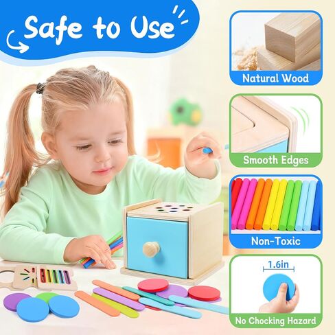 4-in-1 Montessori Coin Box, Wooden Montessori Toys for 1+ Year Old | Object Permanence Ball Drawer Drop Box, Learning Color Sorting Sensory Fine Motor Skills Toys, 1st Birthday Girl Boy Gifts in Saudi Arabia