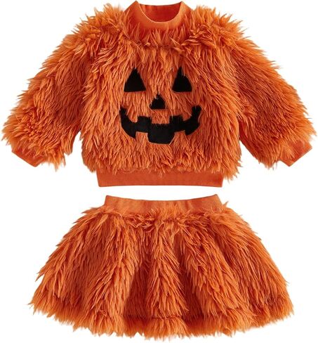 Amnnchya Toddler Girl Halloween Outfit Plush Sweatshirt Kids Girls Fall Skirt Set in Saudi Arabia