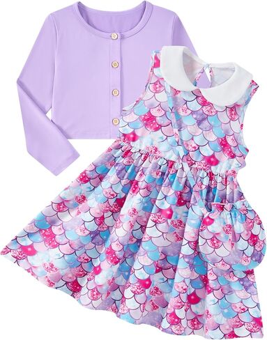 Vogseek 3-7T Toddler Dress with Long Sleeve Cardigan Set 3pc Girls Outfits in Kuwait