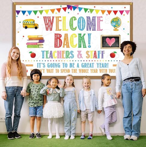 Welcome Back Backdrop Banner Back to School Backdrop Decoration First Day of School Banner Teachers and Staff Classroom Office Party Background Decoration Photo Booth Props White in Kuwait
