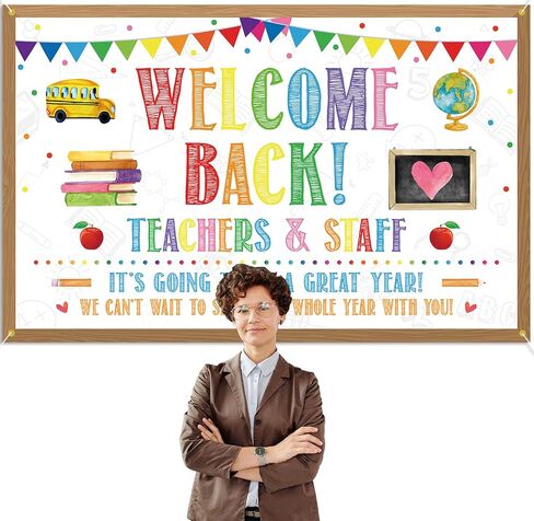 Welcome Back Backdrop Banner Back to School Backdrop Decoration First Day of School Banner Teachers and Staff Classroom Office Party Background Decoration Photo Booth Props White in Kuwait