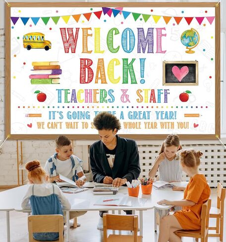 Welcome Back Backdrop Banner Back to School Backdrop Decoration First Day of School Banner Teachers and Staff Classroom Office Party Background Decoration Photo Booth Props White in Kuwait