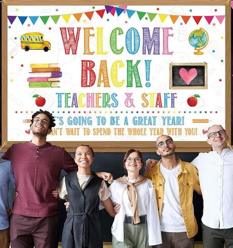 Welcome Back Backdrop Banner Back to School Backdrop Decoration First Day of School Banner Teachers and Staff Classroom Office Party Background Decoration Photo Booth Props White in Kuwait