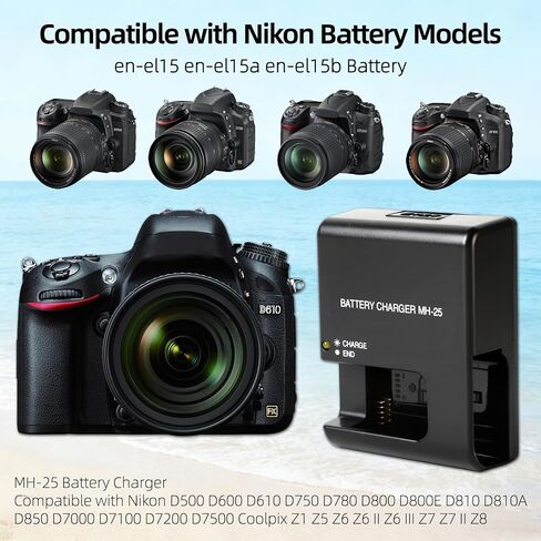 MH-25A Battery Charger for Nikon EN-EL15 EN-EL15a EN-EL15b(c) Battery Compatible with Nikon D7500 D7100 D7000 D850 D810 D800 D780 D750 D610 D600 D500 Coolpix Z5 ZR Z6 Z7 Digital SLR Cameras in Kuwait
