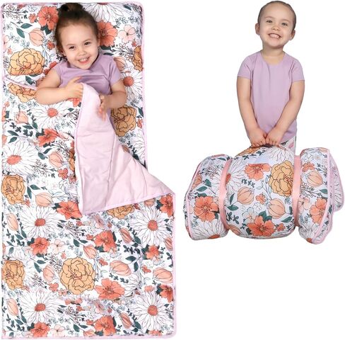 Morxy Toddler Nap Mat with Pillow & Blanket Large Portable Roll Up Nap Mats with Name Tag- Thick Kids Sleep Mat for Daycare, Preschool Travel and Camping for Age 3 and up in Saudi Arabia