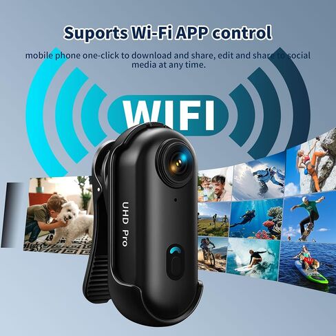 4K Thumb Action Camera with Memory Card Mini Body Camera WiFi Magnetic Clip Wearable Hands-Free Recording POV Camera Waterproof case Mount Anywhere for Sports Vlogging Cycling (DarK Black, 128, GB) in Kuwait