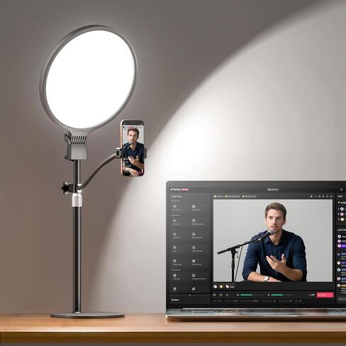 1300 Lumens Ring Light with Stand for Desk, Computer & Laptop – Podcast & Streaming Light with Flexible Phone Holder, CRI 98+ Bright Yet Soft Influencer Light for Video Recording, Conference & Calls in Saudi Arabia