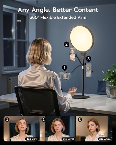 1300 Lumens Ring Light with Stand for Desk, Computer & Laptop – Podcast & Streaming Light with Flexible Phone Holder, CRI 98+ Bright Yet Soft Influencer Light for Video Recording, Conference & Calls in Kuwait