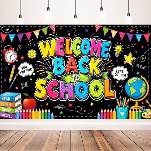Welcome Back to School Backdrop 72x43 Inch Polyester Fabric, Colorful Chalkboard Classroom Banner, First Day of School Photo Background for Wall Party Decorations in Saudi Arabia