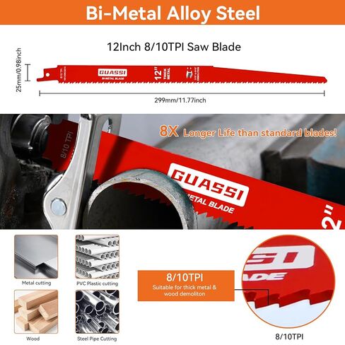 15 Pack 12 Inch 8/10TPI Bi-Metal Reciprocating Saw Blades for Metal Cutting and Demolition Applications Ranging from 3/16" to 9/16",for Diablo Sawzall Blades DS01208BFD15 in Saudi Arabia