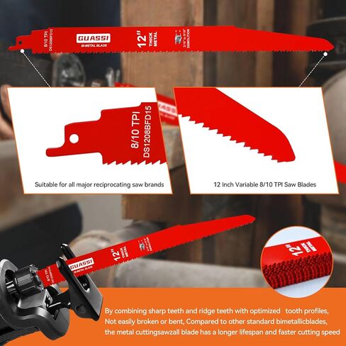 15 Pack 12 Inch 8/10TPI Bi-Metal Reciprocating Saw Blades for Metal Cutting and Demolition Applications Ranging from 3/16" to 9/16",for Diablo Sawzall Blades DS01208BFD15 in Saudi Arabia